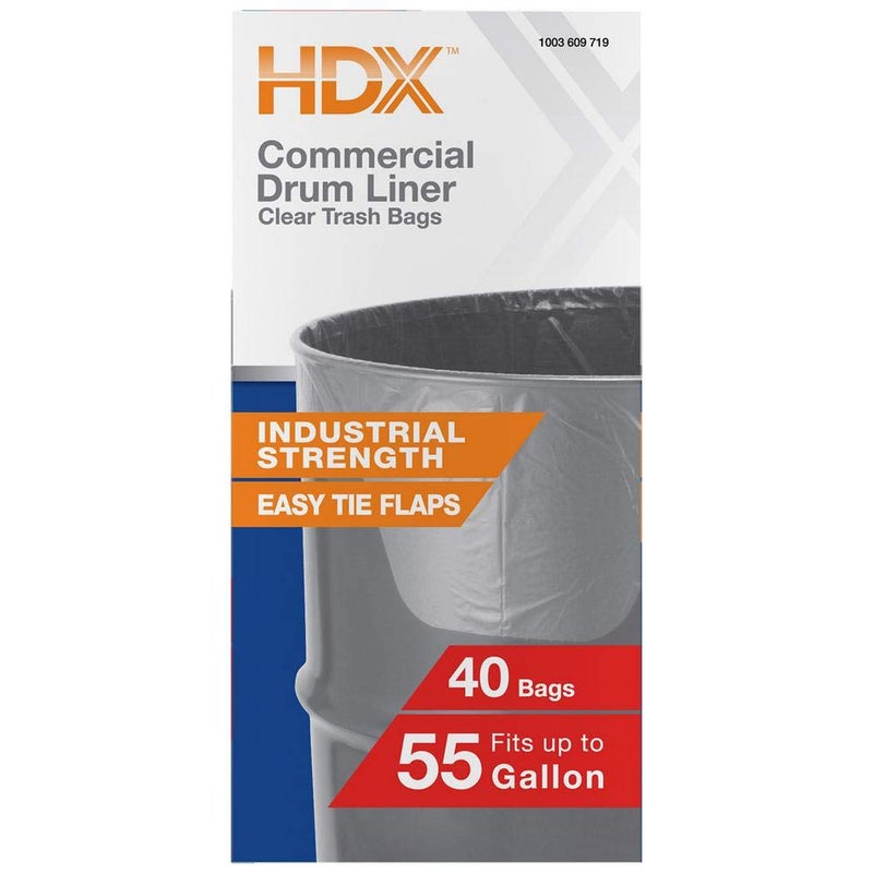 HDX 55 Gallon Clear Heavy-Duty Flap Tie Drum Liner Trash Bags (40-Count) - Image 5